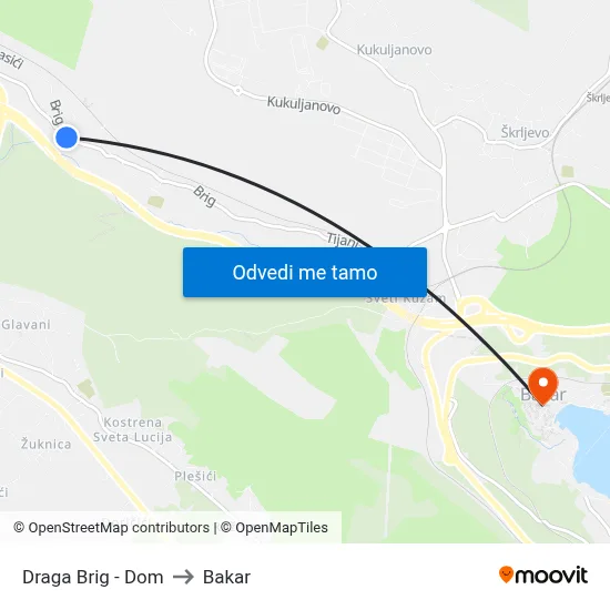 Draga Brig - Dom to Bakar map