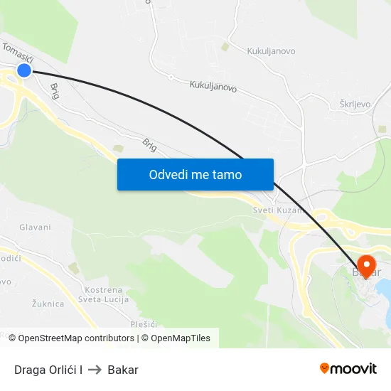 Draga Orlići I to Bakar map
