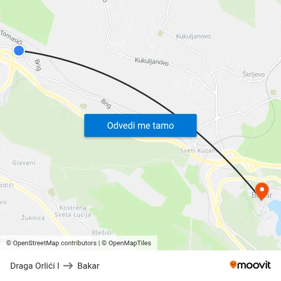 Draga Orlići I to Bakar map