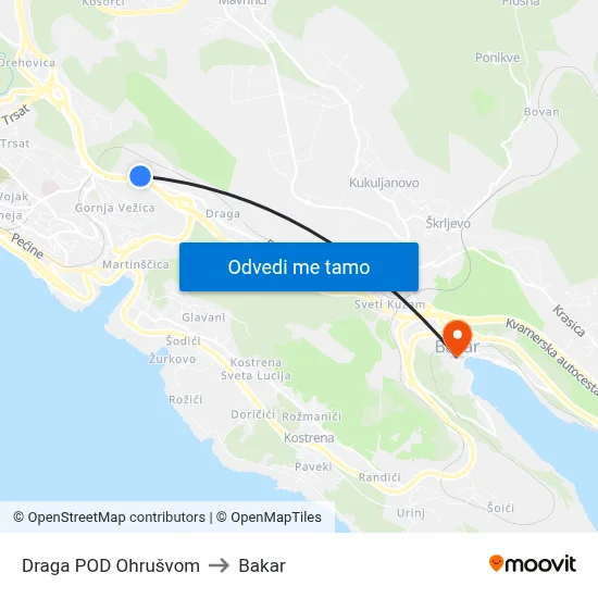 Draga POD Ohrušvom to Bakar map