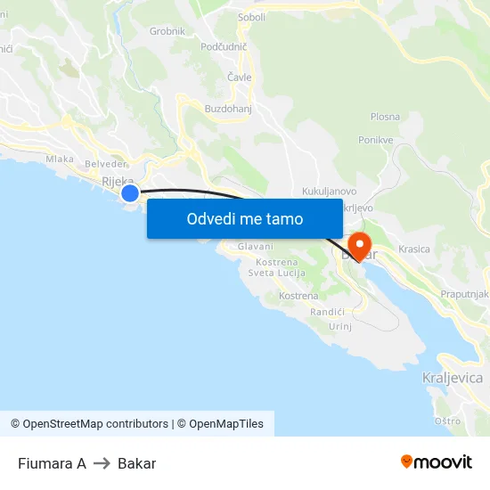 Fiumara A to Bakar map