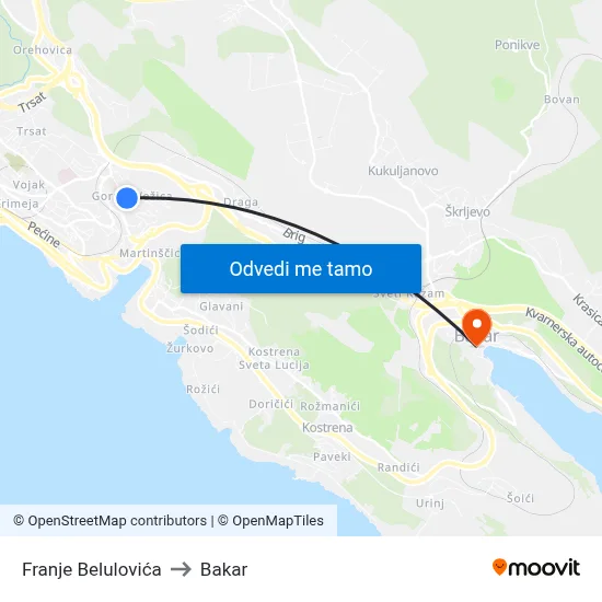 Franje Belulovića to Bakar map