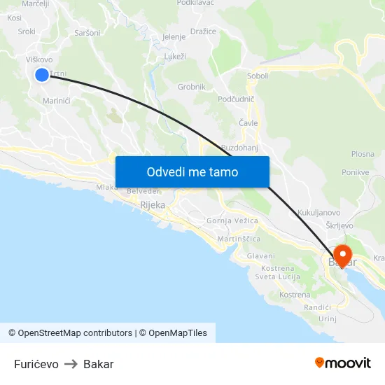 Furićevo to Bakar map