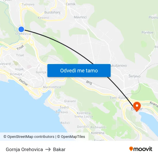 Gornja Orehovica to Bakar map