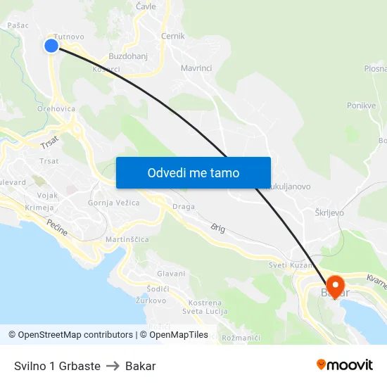 Svilno 1 Grbaste to Bakar map