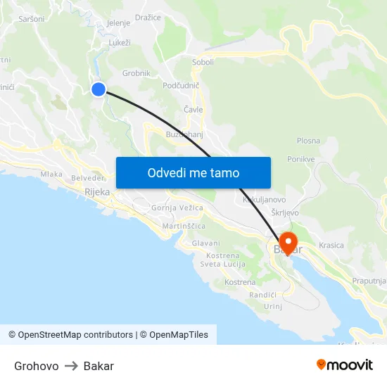 Grohovo to Bakar map