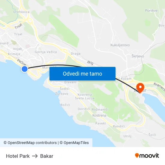 Hotel Park to Bakar map