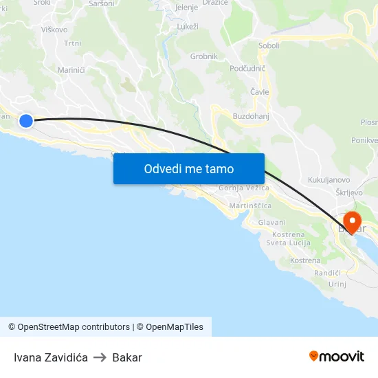 Ivana Zavidića to Bakar map