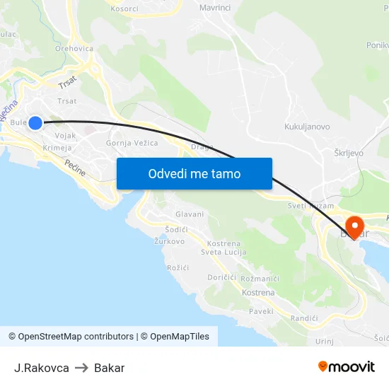 J.Rakovca to Bakar map