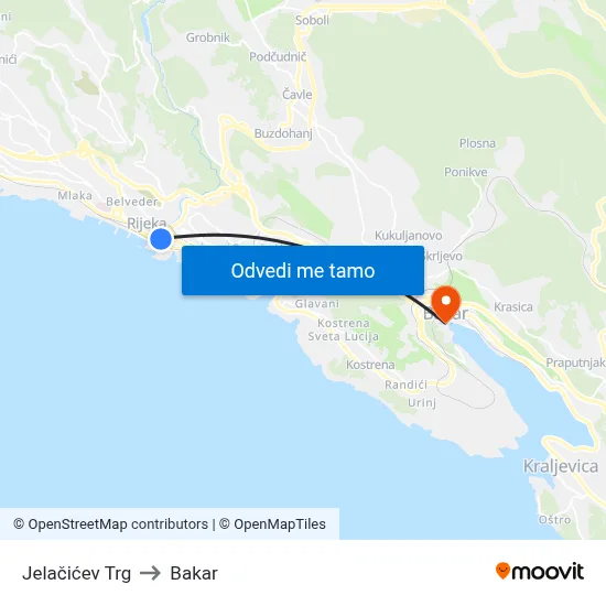 Jelačićev Trg to Bakar map