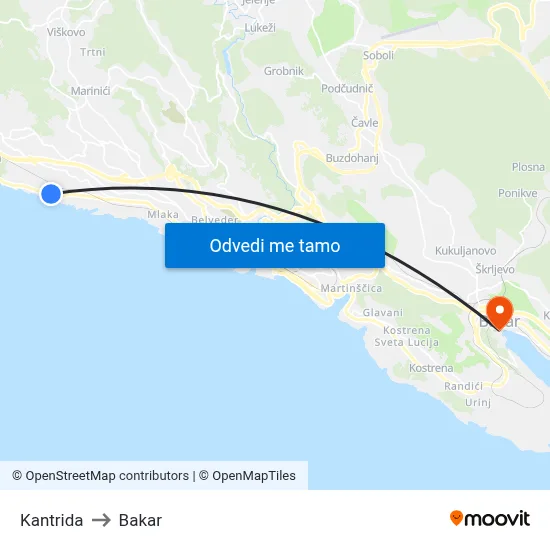 Kantrida to Bakar map