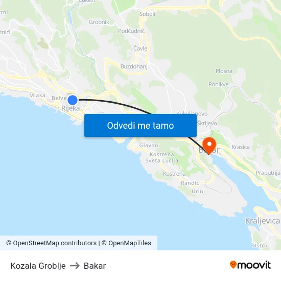 Kozala Groblje to Bakar map