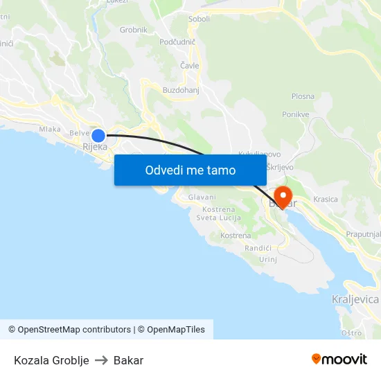 Kozala Groblje to Bakar map
