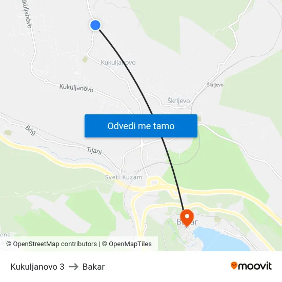 Kukuljanovo 3 to Bakar map