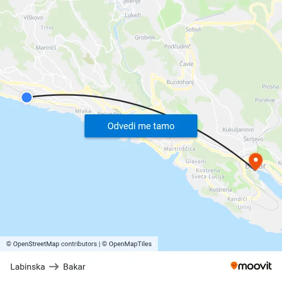 Labinska to Bakar map