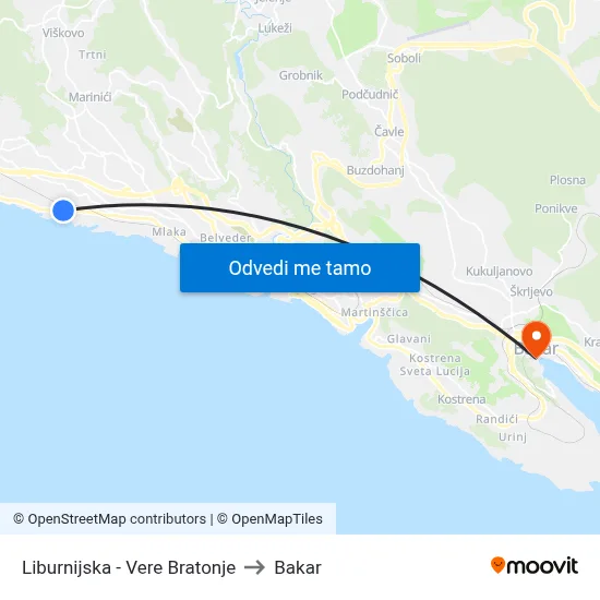 Liburnijska - Vere Bratonje to Bakar map