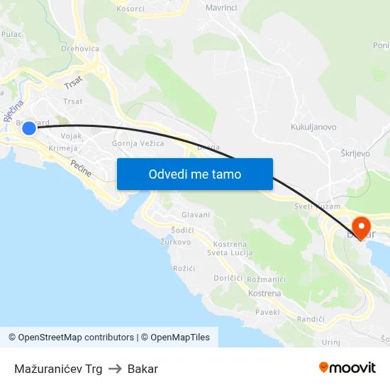 Mažuranićev Trg to Bakar map