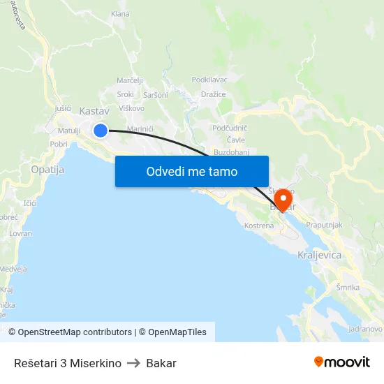 Rešetari 3 Miserkino to Bakar map