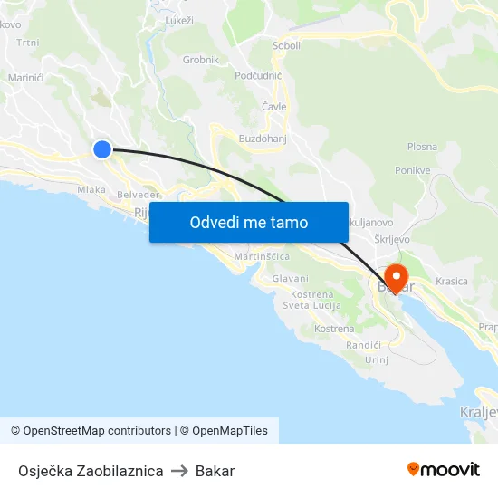 Osječka Zaobilaznica to Bakar map
