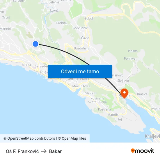 Oš F. Franković to Bakar map