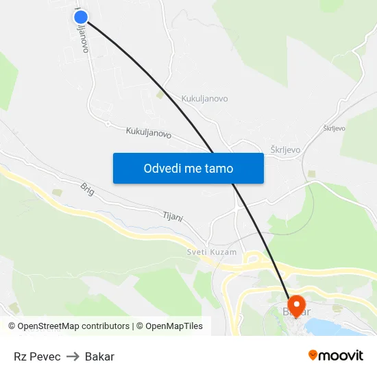 Rz Pevec to Bakar map