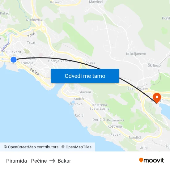 Piramida - Pećine to Bakar map