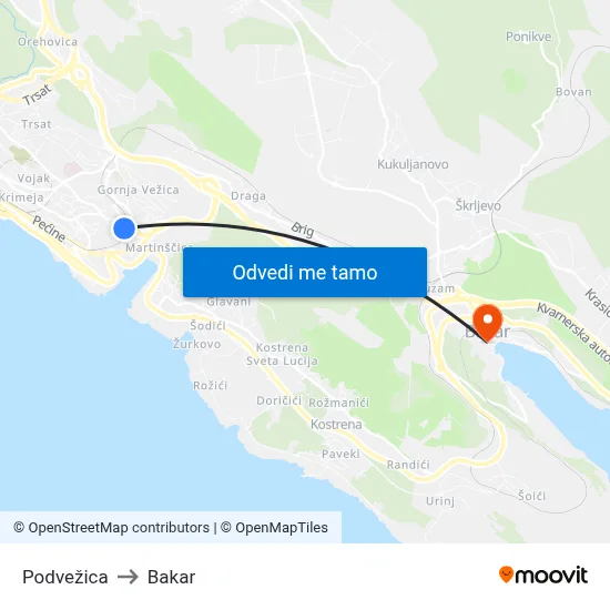 Podvežica to Bakar map