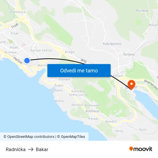 Radnička to Bakar map