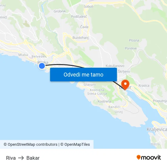 Riva to Bakar map