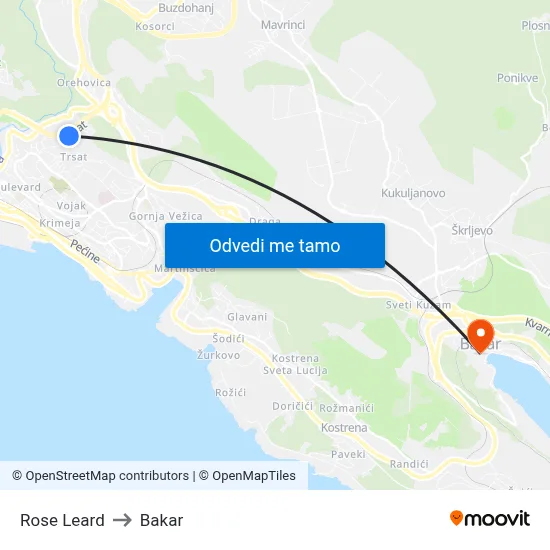 Rose Leard to Bakar map