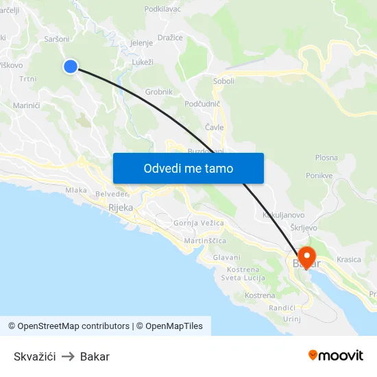 Skvažići to Bakar map