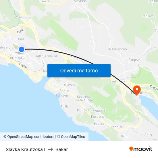 Slavka Krautzeka I to Bakar map