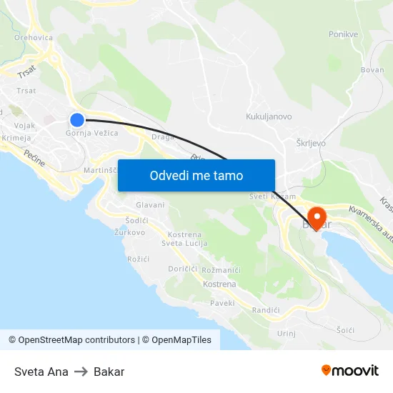 Sveta Ana to Bakar map