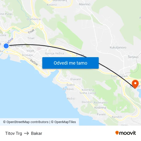 Titov Trg to Bakar map