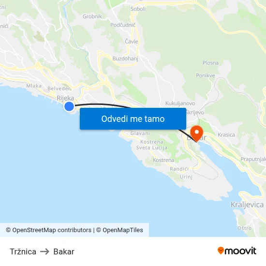 Tržnica to Bakar map
