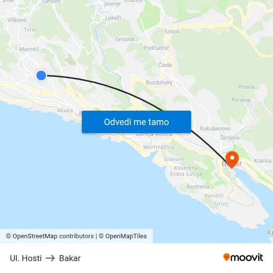 Ul. Hosti to Bakar map