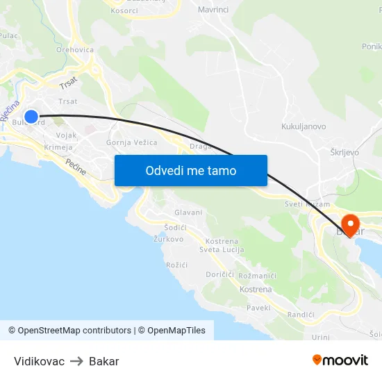 Vidikovac to Bakar map