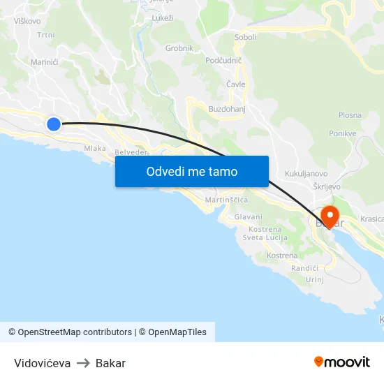 Vidovićeva to Bakar map