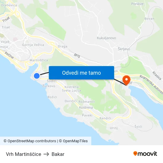 Vrh Martinščice to Bakar map