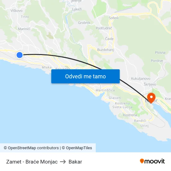 Zamet - Braće Monjac to Bakar map