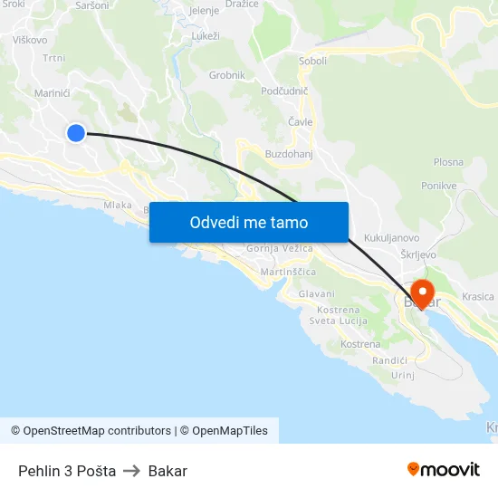 Pehlin 3 Pošta to Bakar map