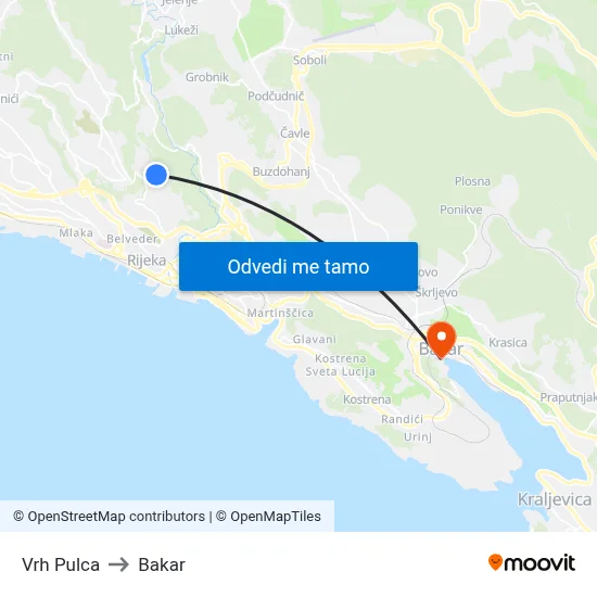 Vrh Pulca to Bakar map