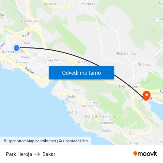 Park Heroja to Bakar map