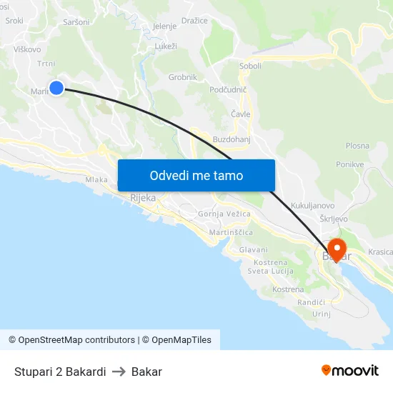 Stupari 2 Bakardi to Bakar map