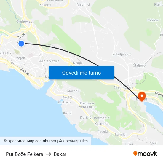 Put Bože Felkera to Bakar map