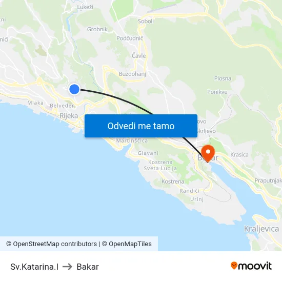 Sv.Katarina.I to Bakar map