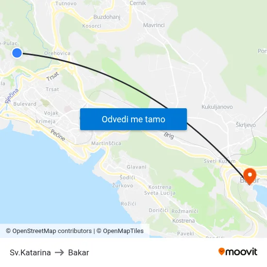 Sv.Katarina to Bakar map