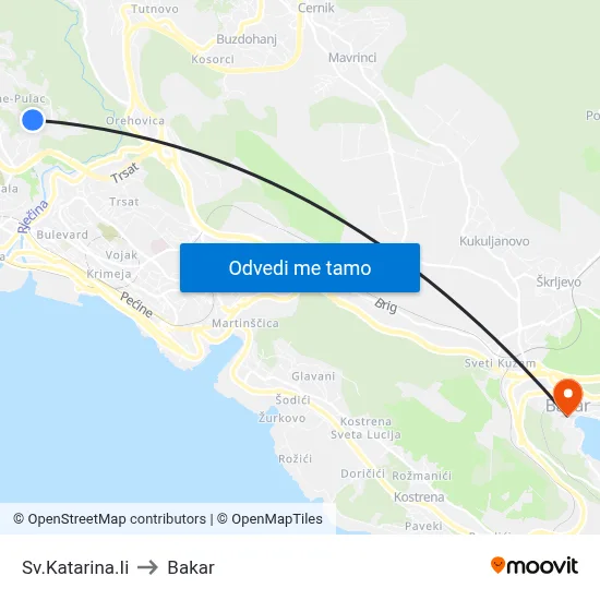 Sv.Katarina.Ii to Bakar map