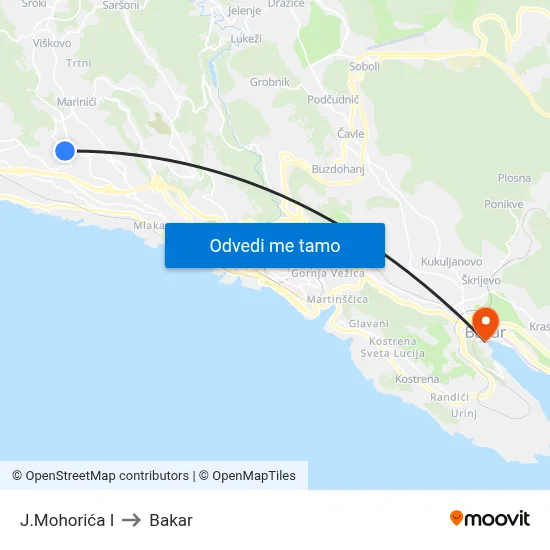 J.Mohorića I to Bakar map