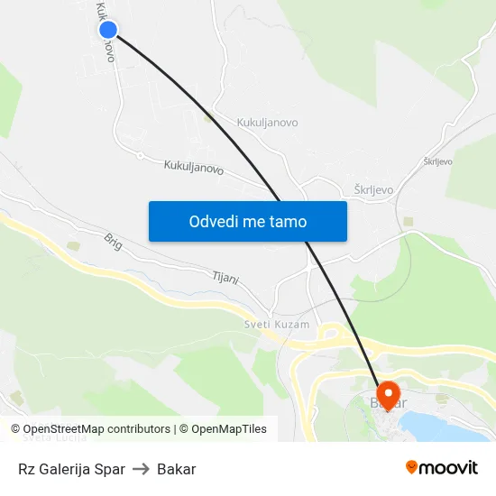 Rz Galerija Spar to Bakar map